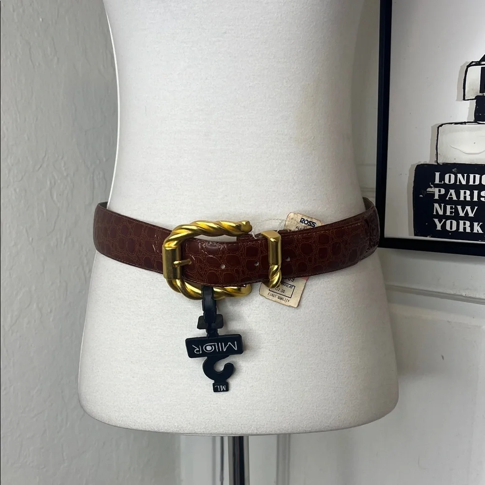 NWT Vintage Milor Brown Reptile Print Belt w/Goldtone Buckle M/L